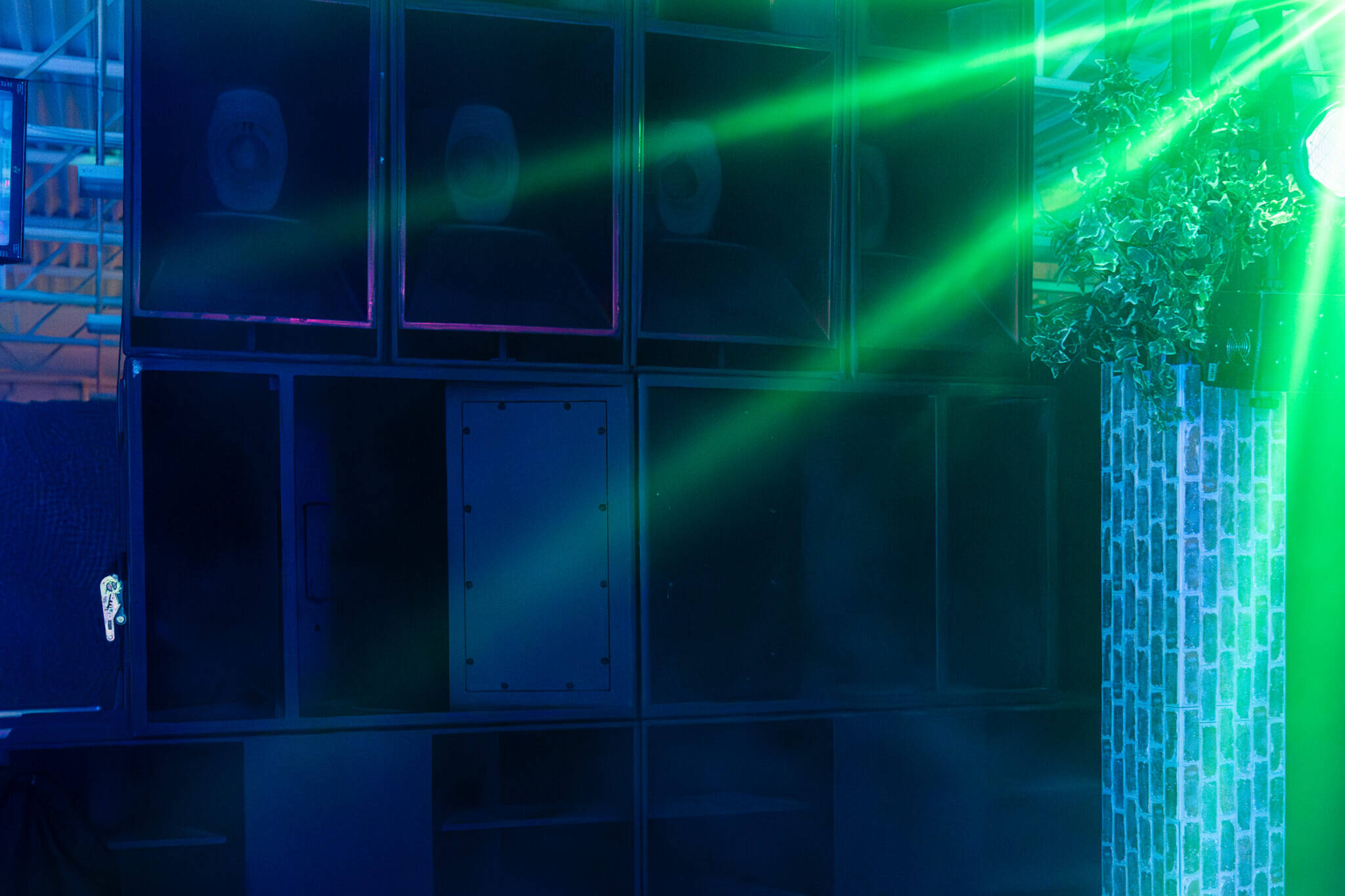 large speaker set up in warehouse for las vegas edm festival