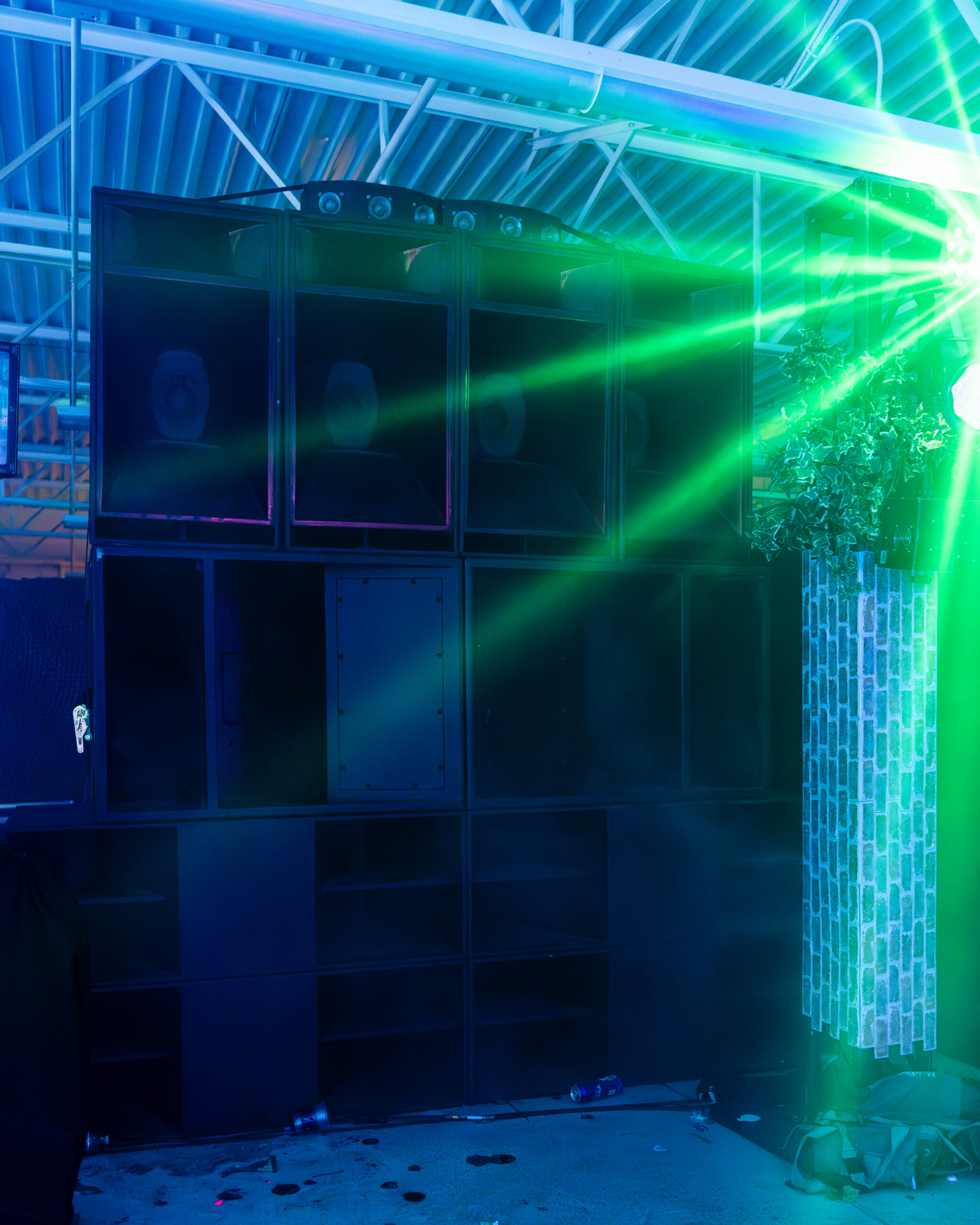 large speaker set up in warehouse for las vegas edm festival