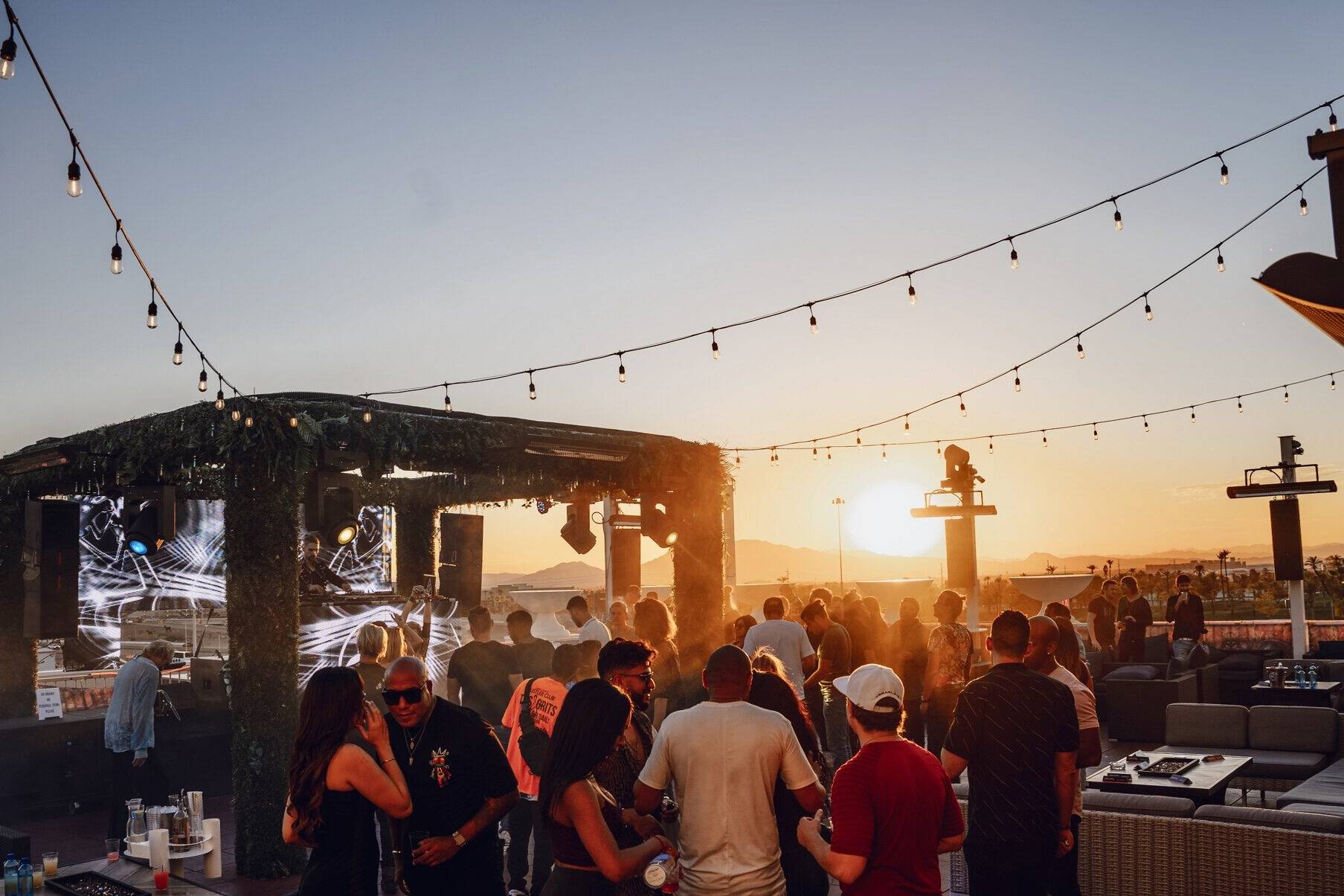 Open-air venue illuminated by the sunrise in Las Vegas