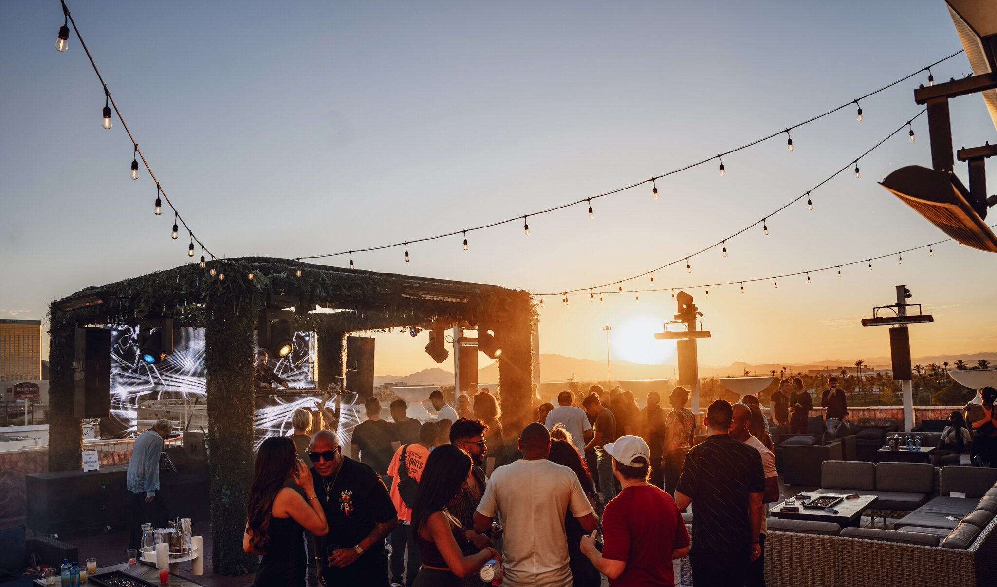 Open-air venue illuminated by the sunrise in Las Vegas