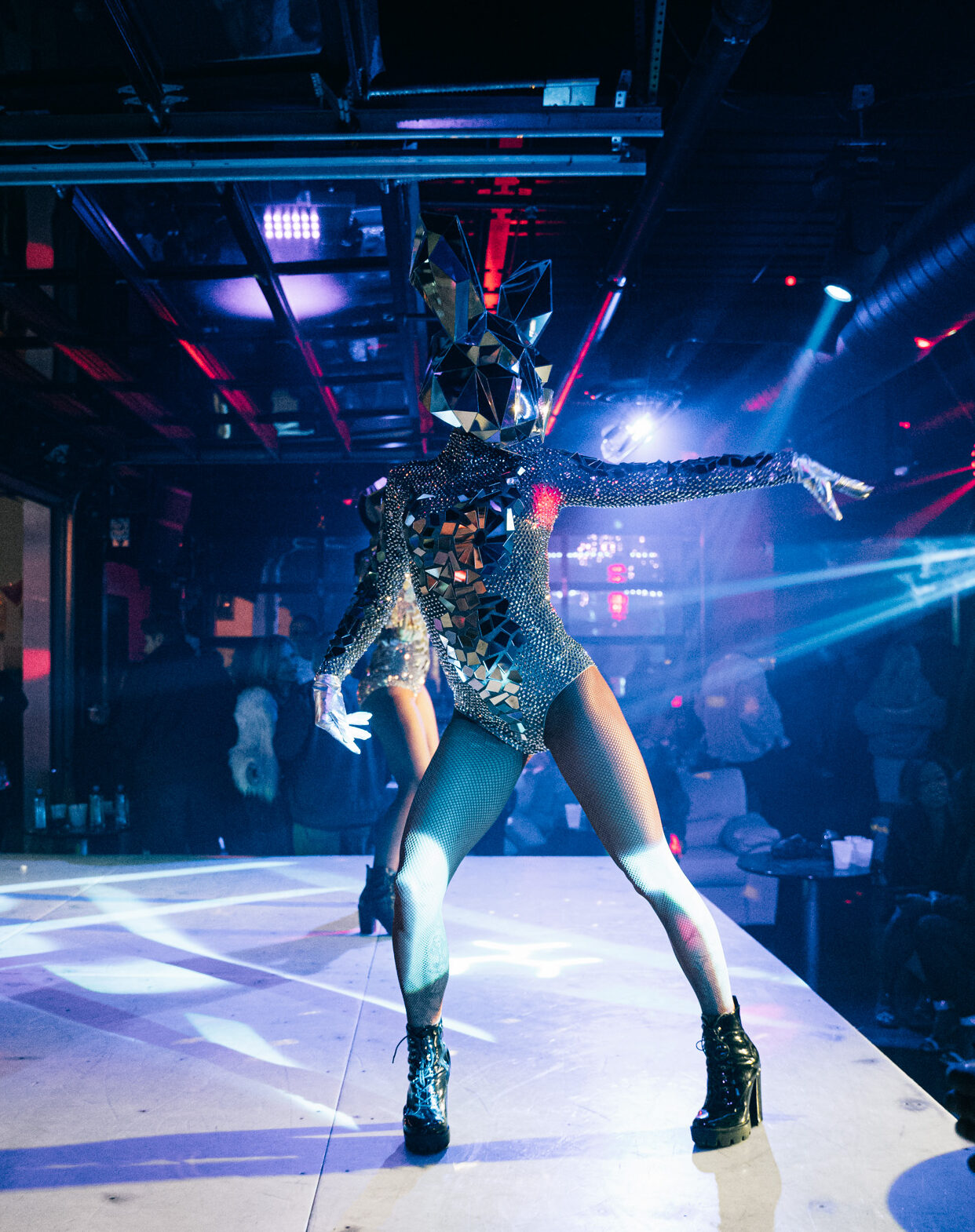 disco bunny themed gogo dancer performing at las vegas nightlife event