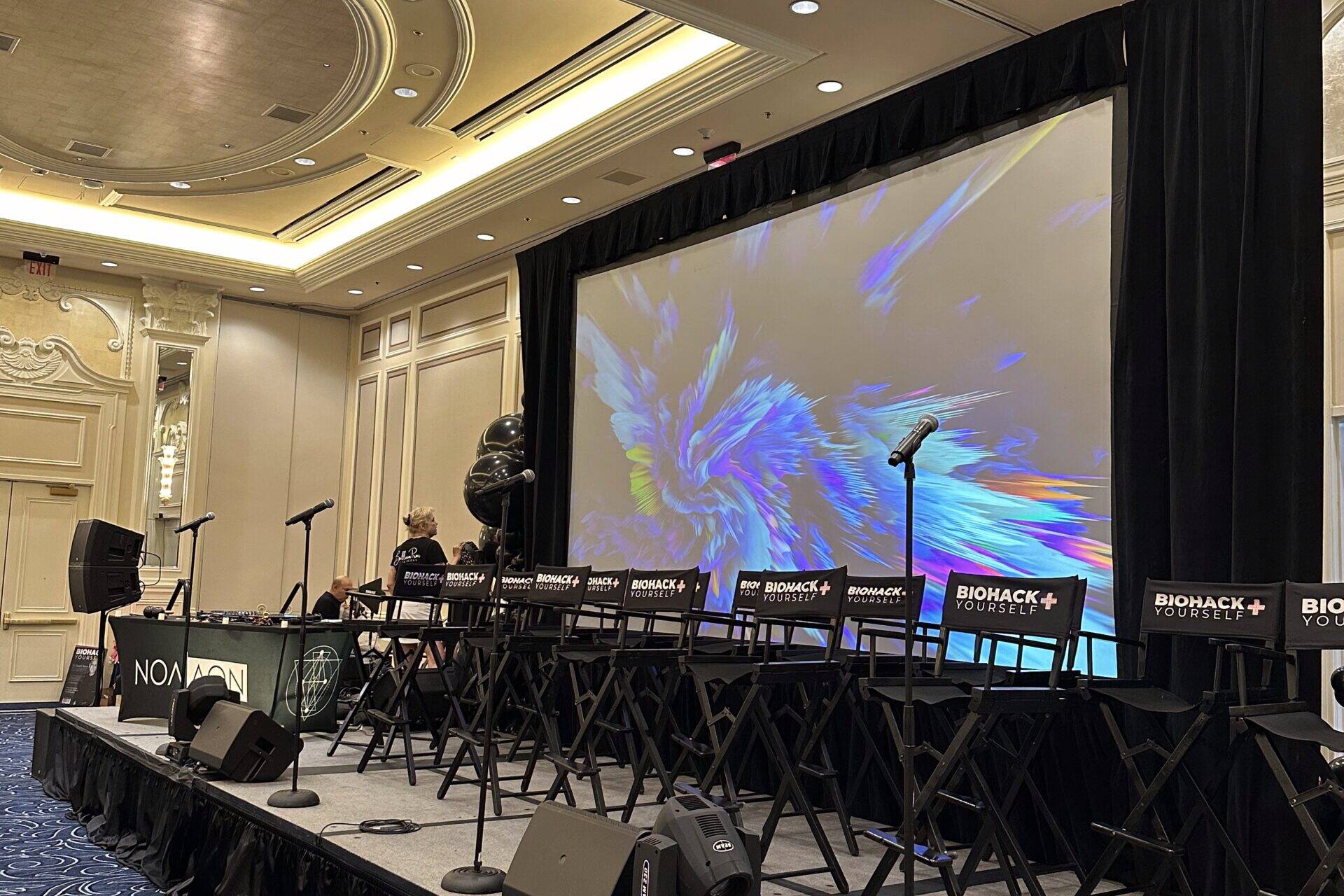 Projector, speaker, and microphone rental set up for corporate event