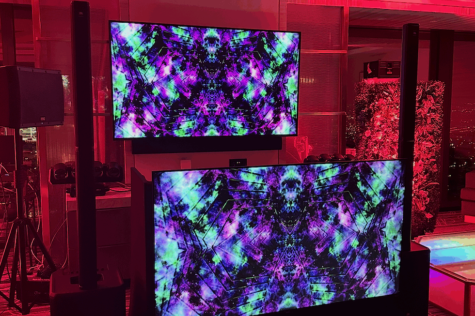 DJ booth rental with LED panels and speakers for Las Vegas event