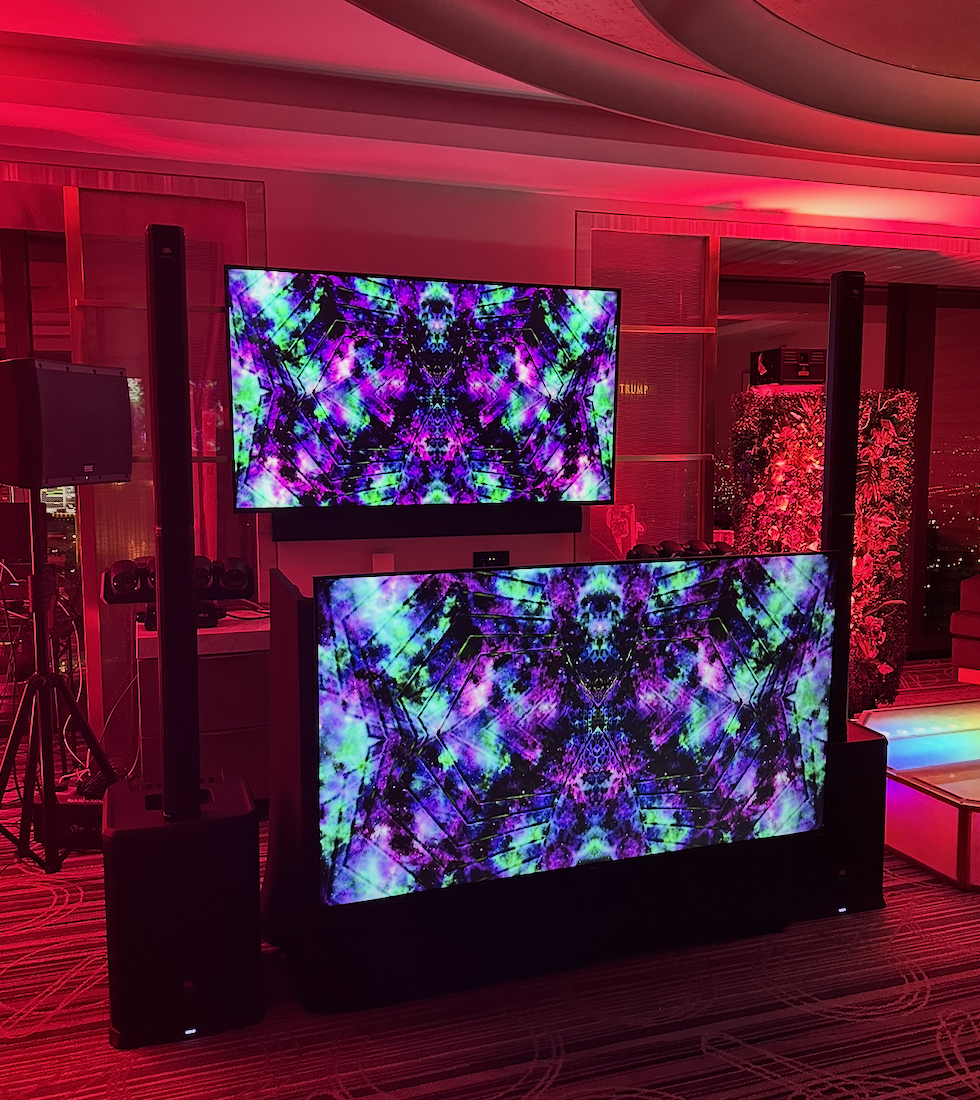 DJ booth rental with LED panels and speakers for Las Vegas event