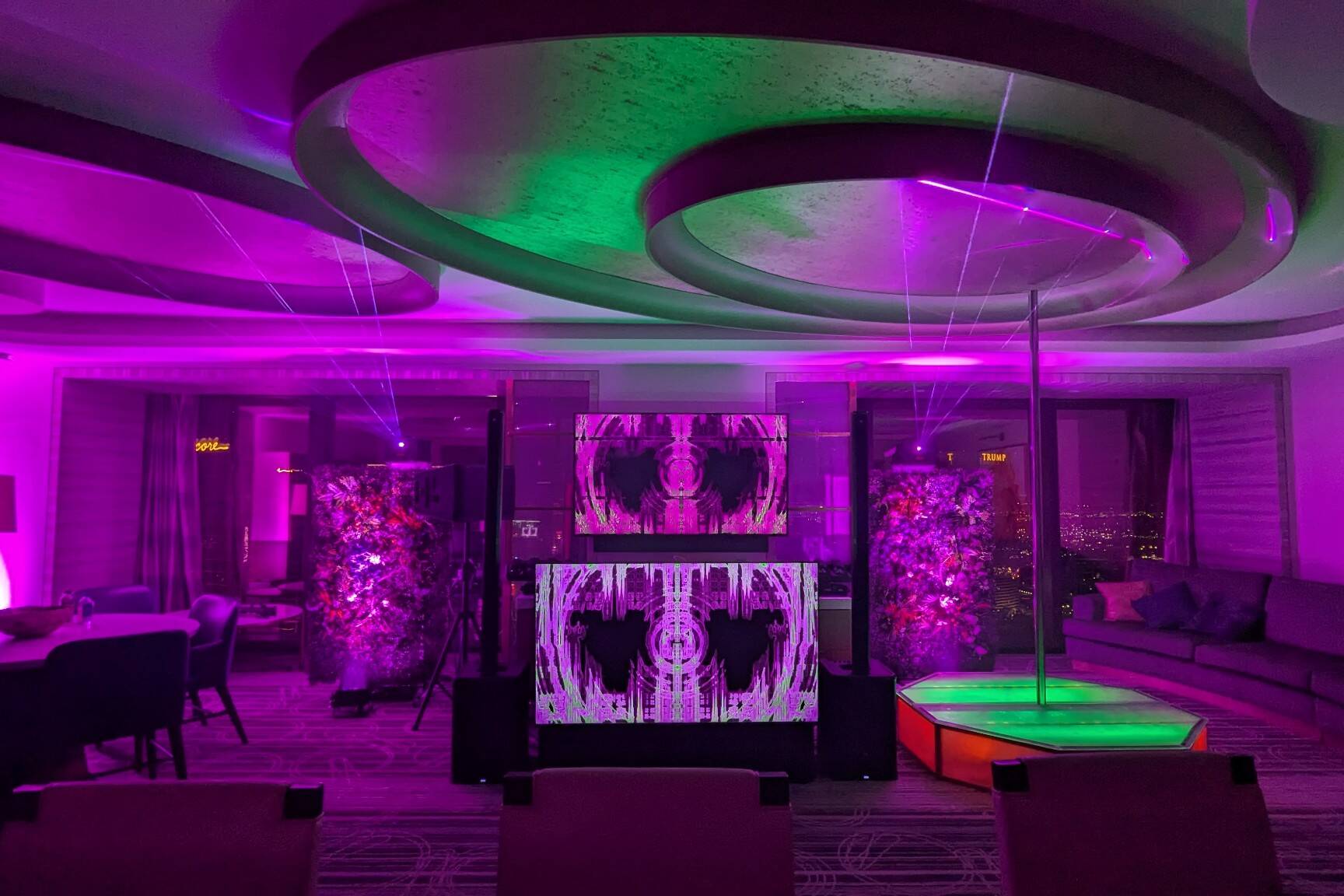 uplighting and DJ lighting setup for event