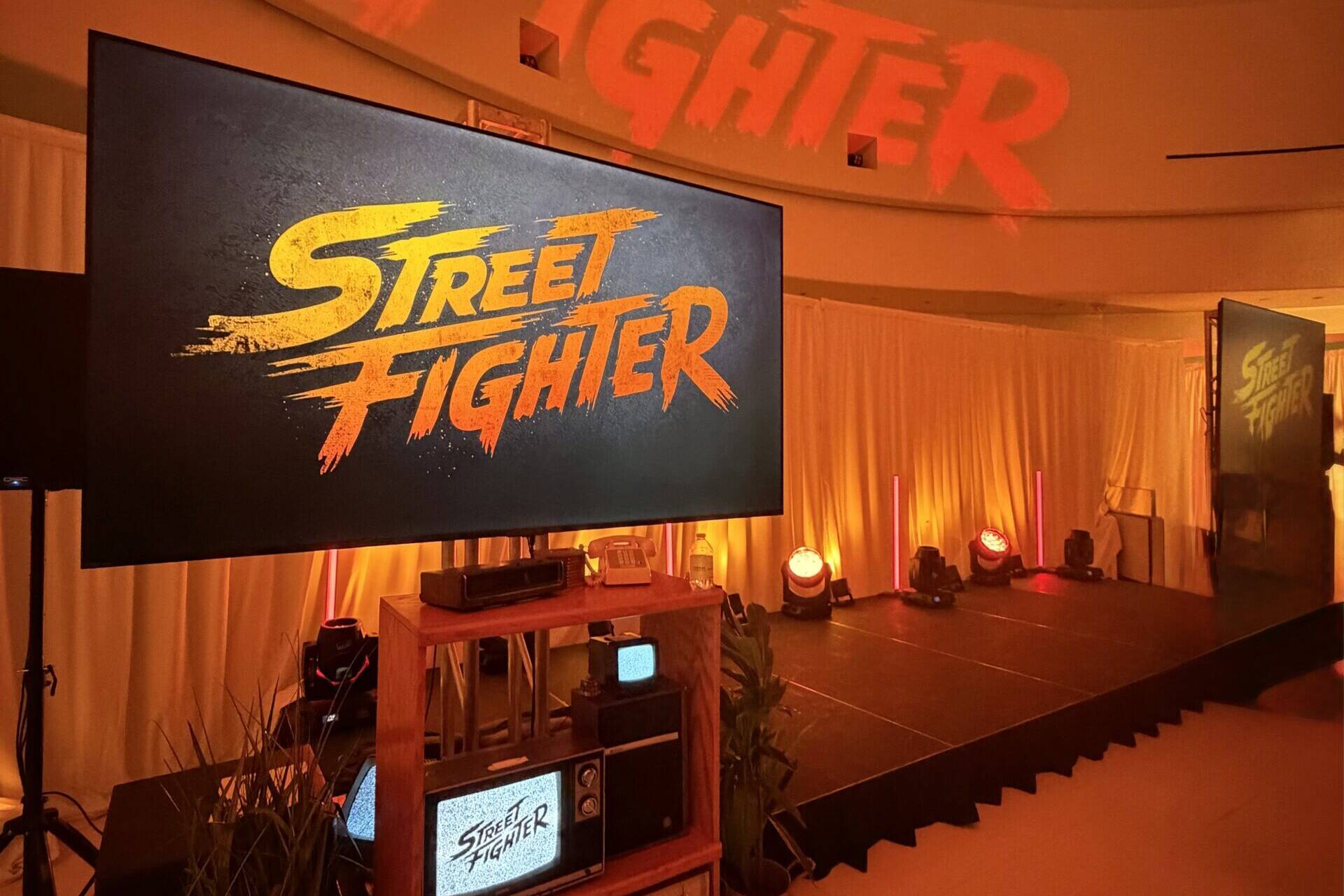 street fighter themed stage for branded event