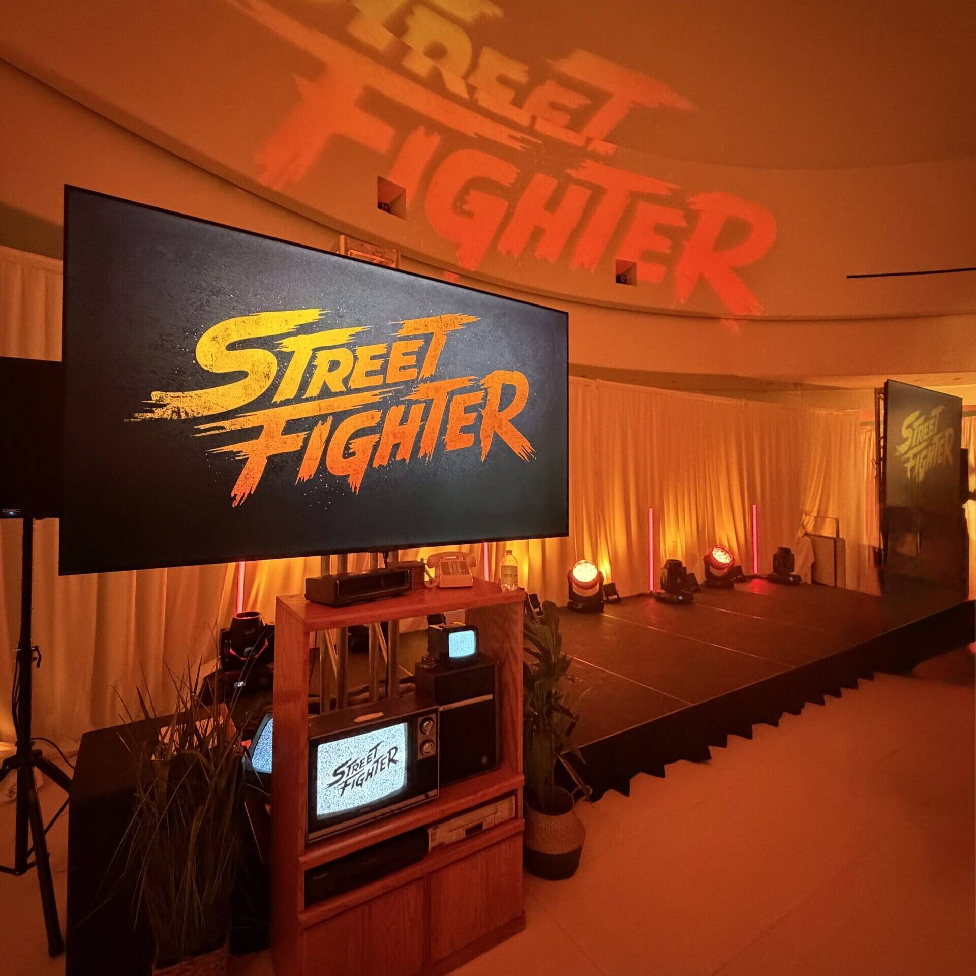 street fighter themed stage for branded event