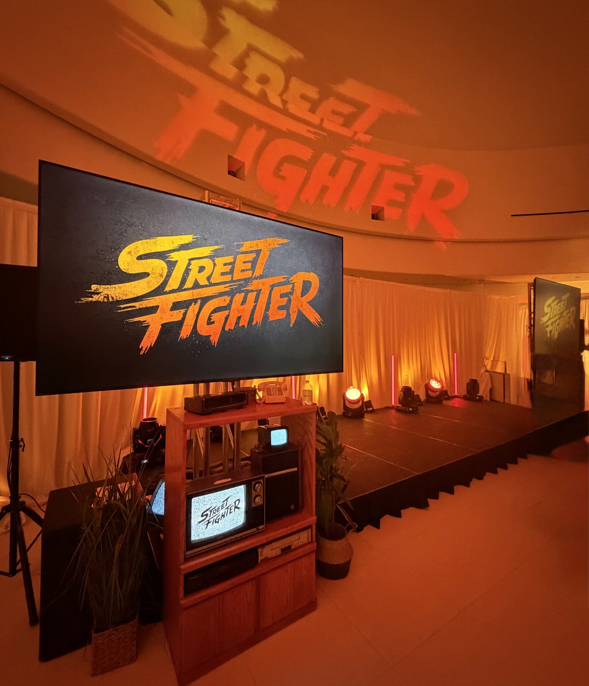 street fighter themed stage for branded event