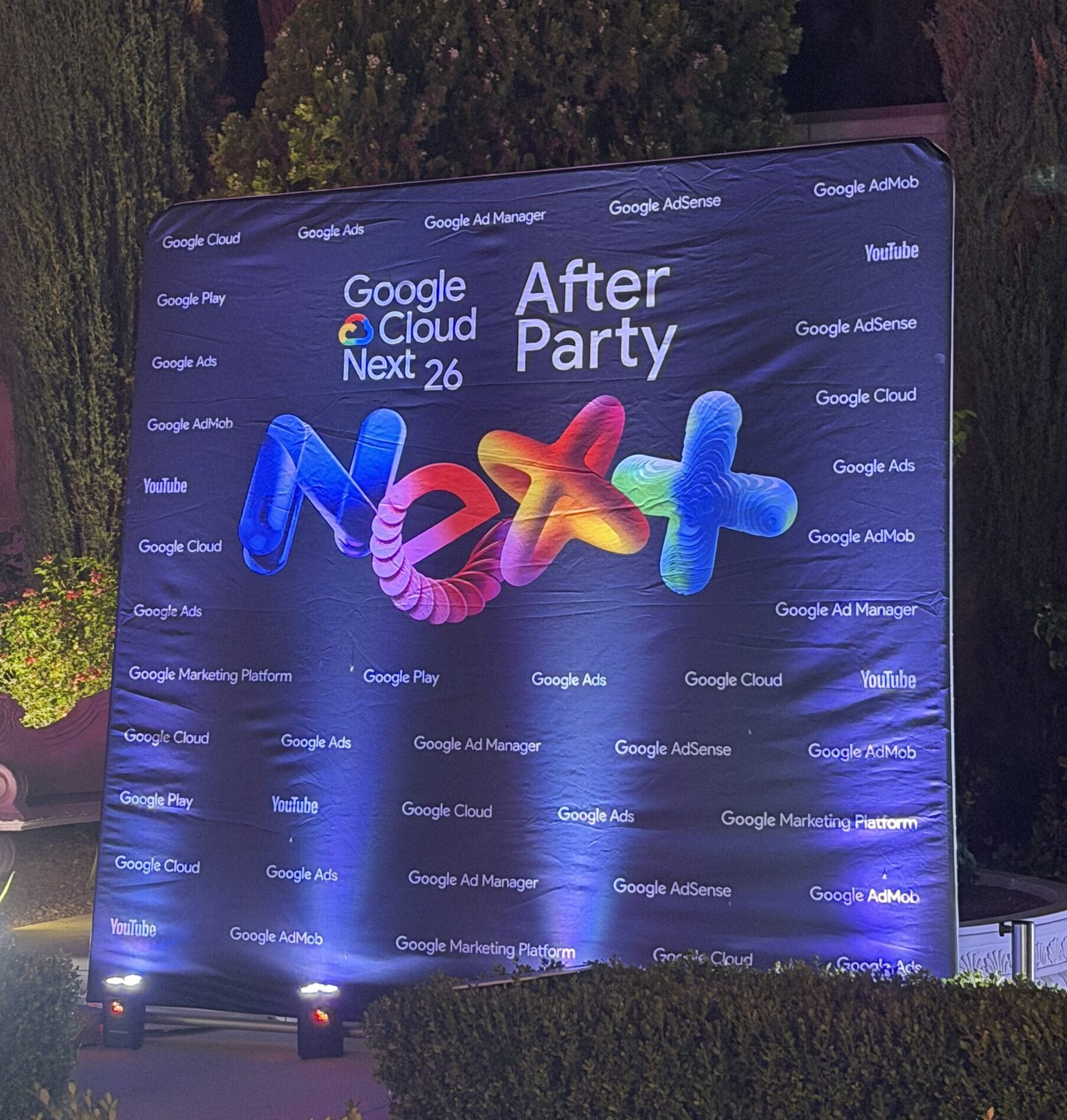 branded backdrop for photo ops google cloud next afterparty