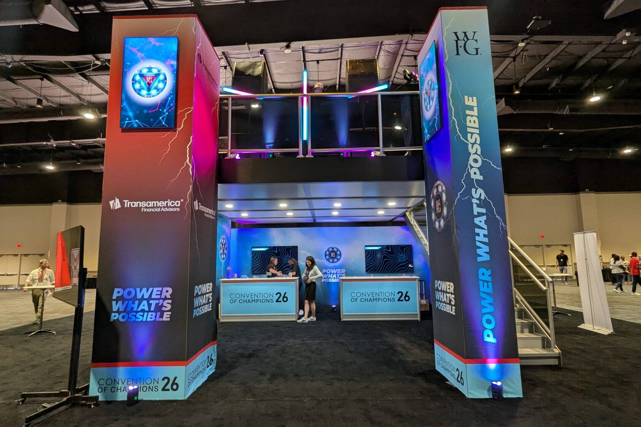 Light and sound system set up at las vegas corporate convention