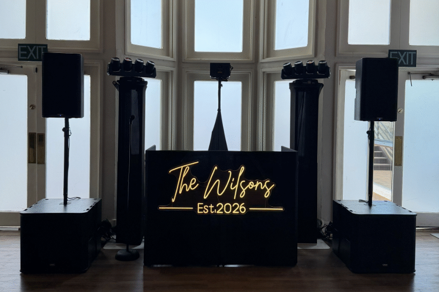 DJ booth and sound set up for wedding