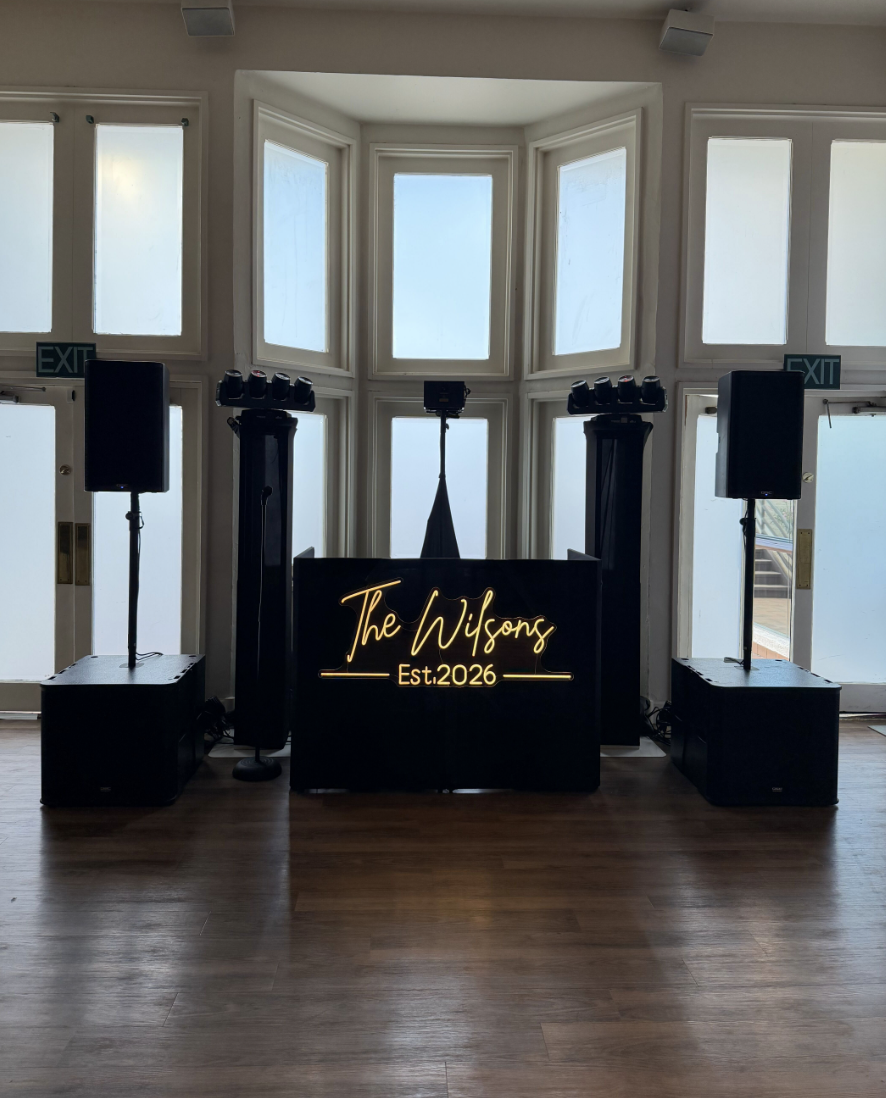 DJ booth and sound set up for wedding